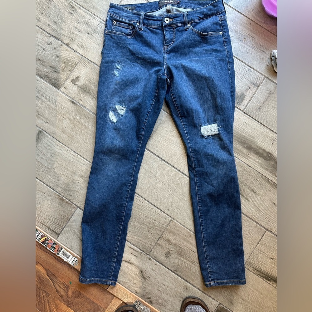 Torrid Dark Blue Distressed Skinny Jeans